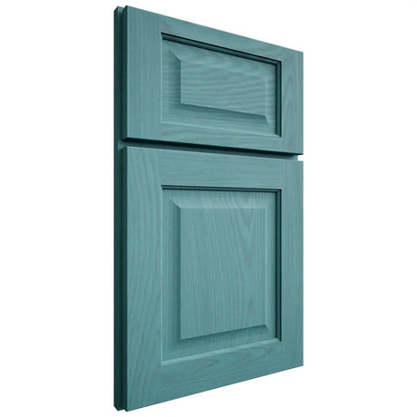 Shiloh Cabinetry Full Overlay Square Raised Red Oak Plain Cut Aqua Door