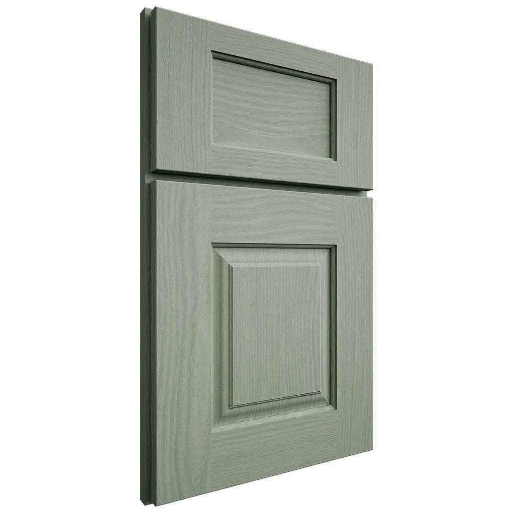 Shiloh Cabinetry Full Overlay Summit White Oak Plain Cut Moss Door
