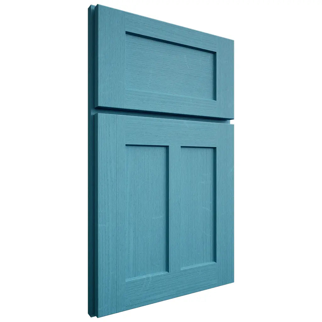 Shiloh Cabinetry Full Overlay Wilmington White Oak Quarter Sawn Aqua Door