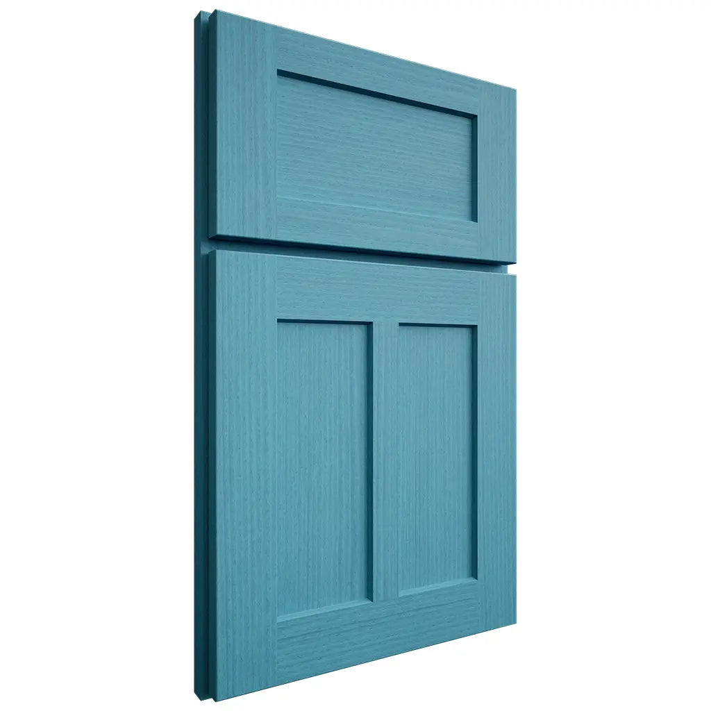 Shiloh Cabinetry Full Overlay Wilmington White Oak Rift Cut Aqua Door