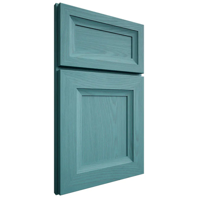 Shiloh Cabinetry Full Overlay Windsor Red Oak Plain Cut Aqua Door