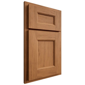 Shiloh Cabinetry Partial Overlay Aspen Alder Plain Cut Caramel Door