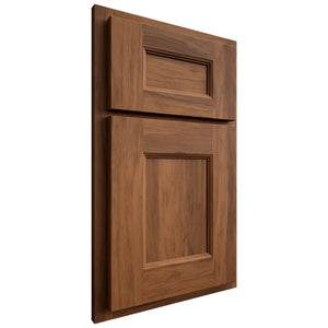 Shiloh Cabinetry Partial Overlay Aspen Hickory Plain Cut Burnt Sugar Door