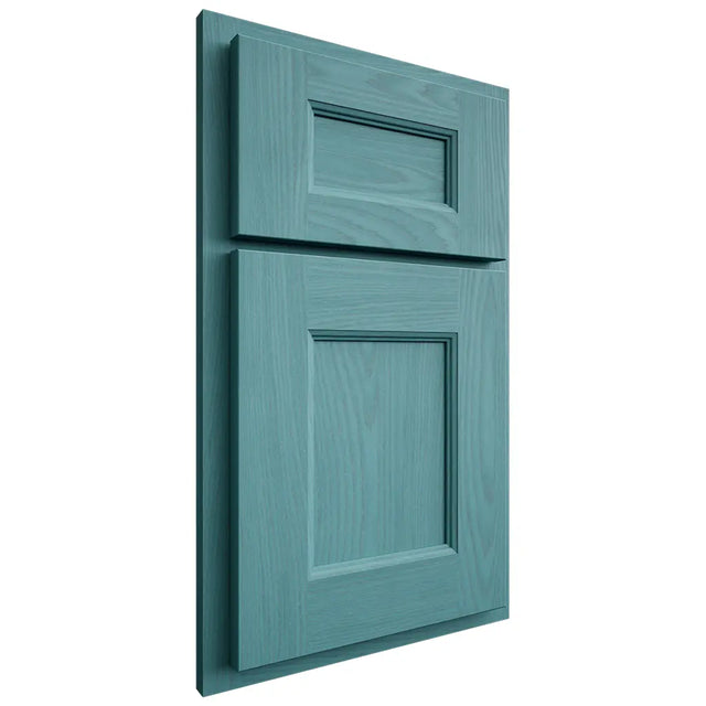 Shiloh Cabinetry Partial Overlay Aspen Red Oak Plain Cut Aqua Door