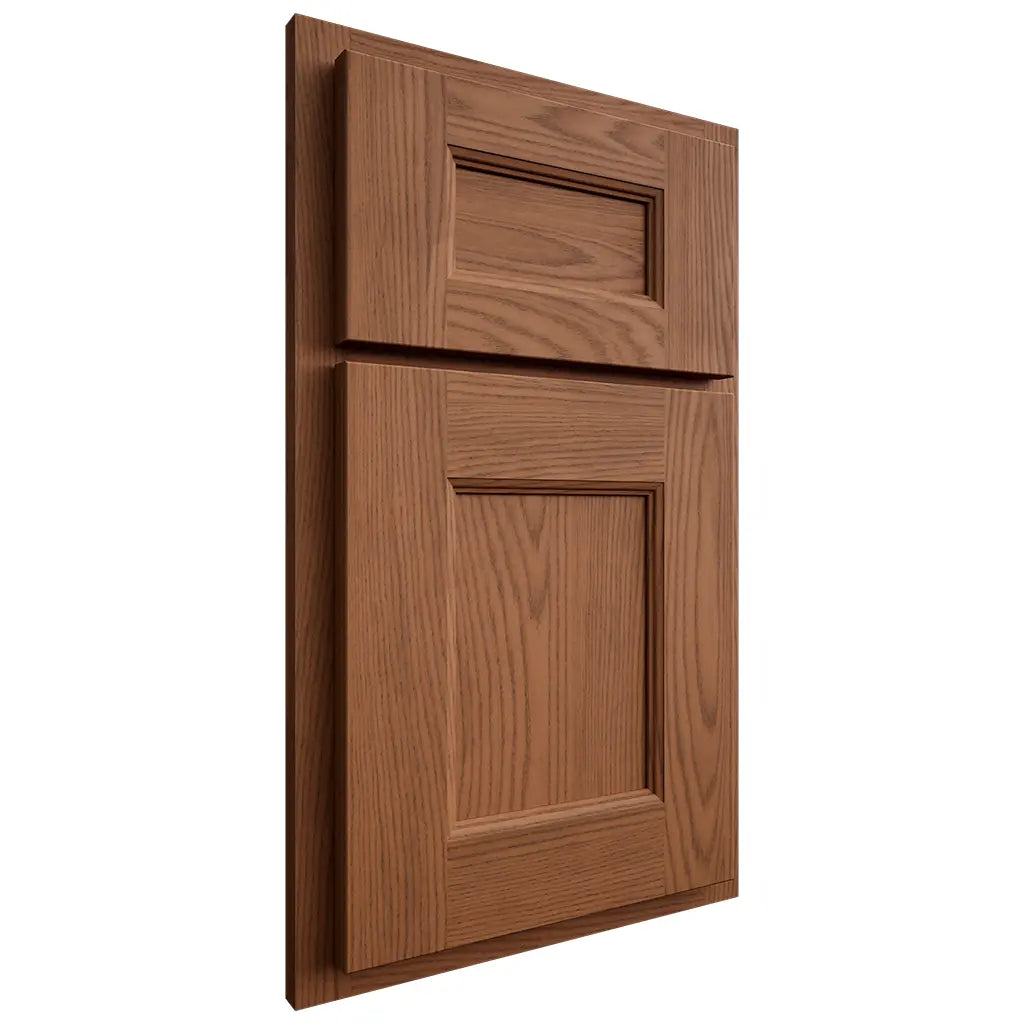 Shiloh Cabinetry Partial Overlay Aspen Red Oak Plain Cut Braun Door