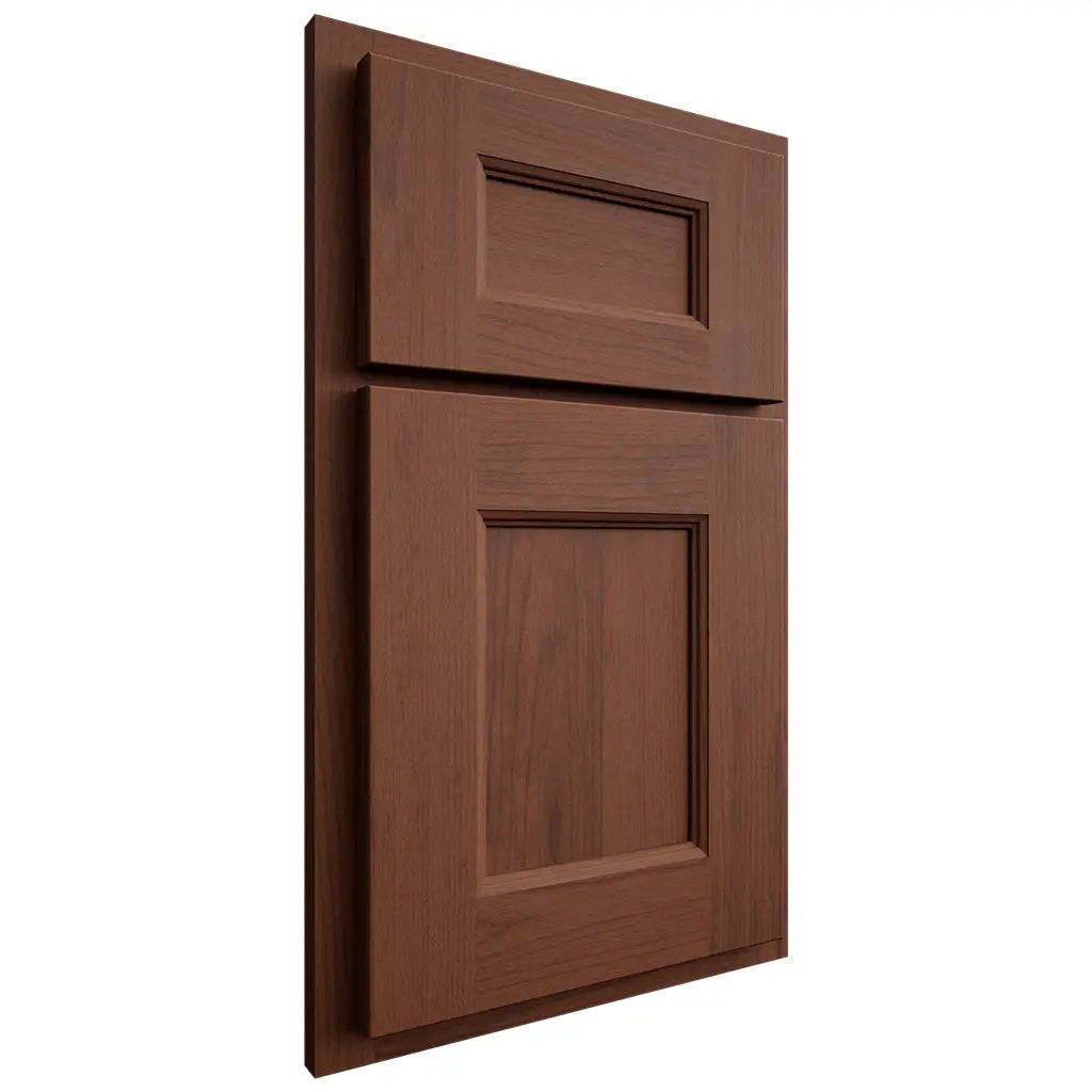 Shiloh Cabinetry Partial Overlay Aspen Walnut Plain Cut Rye Door