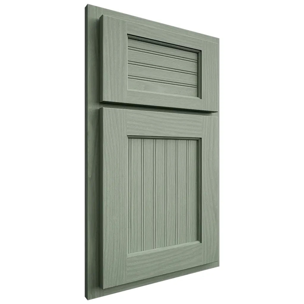 Shiloh Cabinetry Partial Overlay Beaded Century White Oak Plain Cut Moss Door