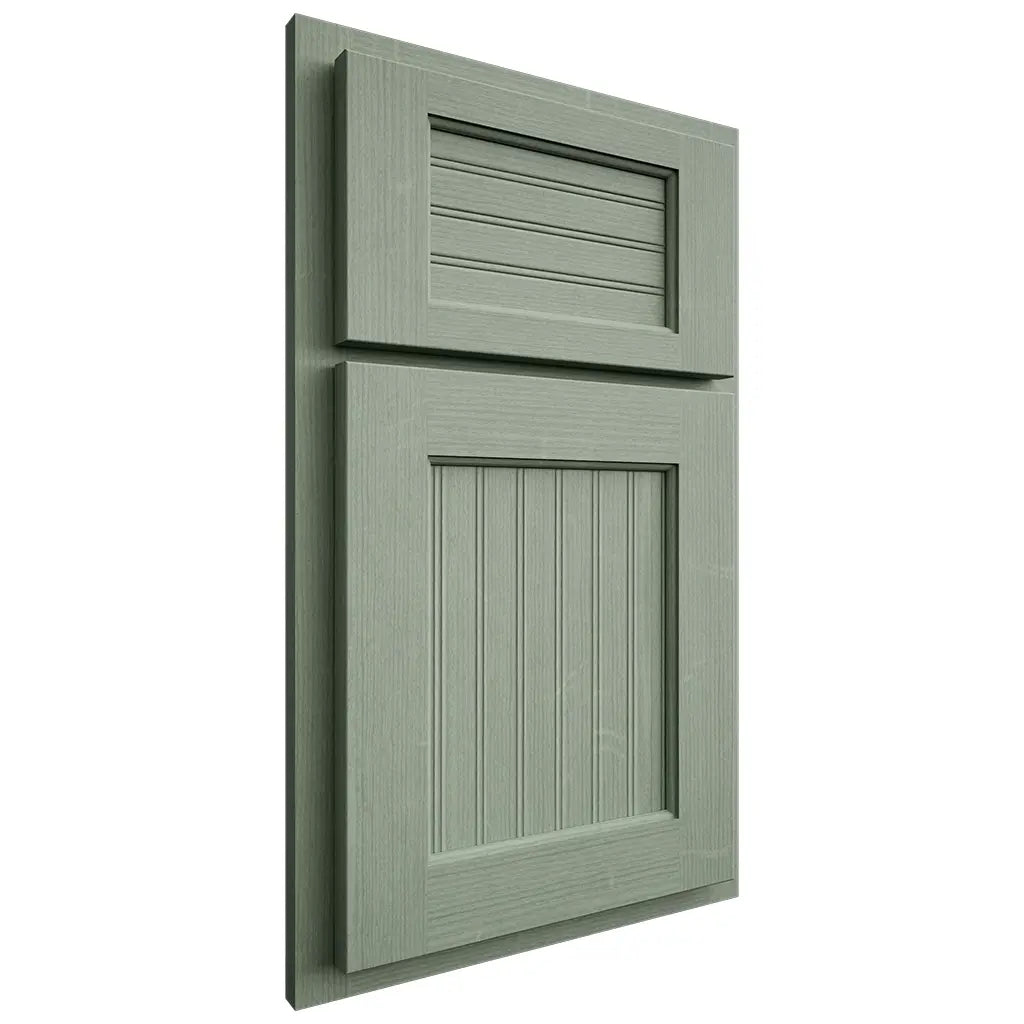 Shiloh Cabinetry Partial Overlay Beaded Century White Oak Quarter Sawn Moss Door