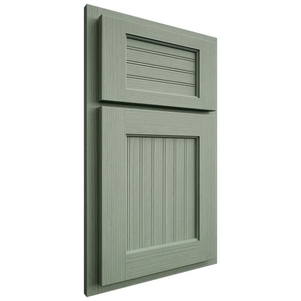 Shiloh Cabinetry Partial Overlay Beaded Century White Oak Rift Cut Moss Door