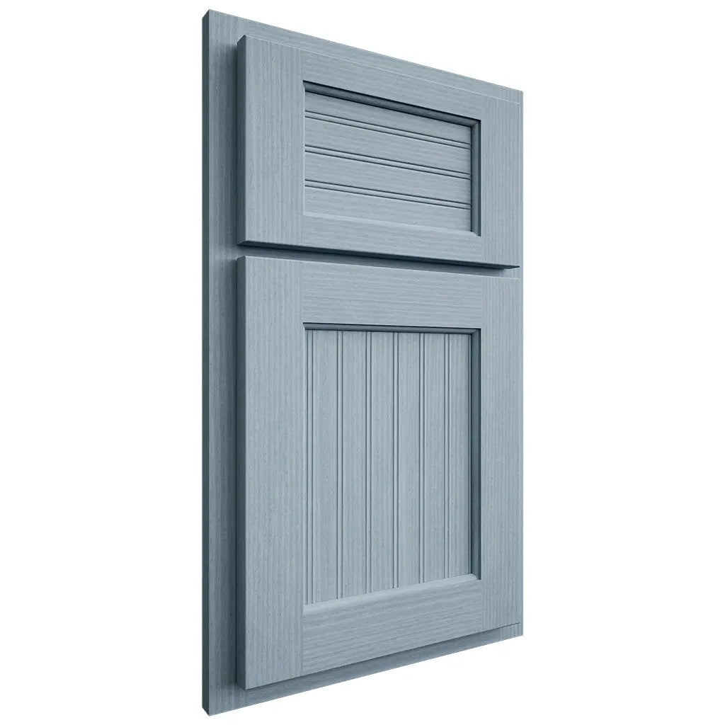 Shiloh Cabinetry Partial Overlay Beaded Century White Oak Rift Cut Sky Door