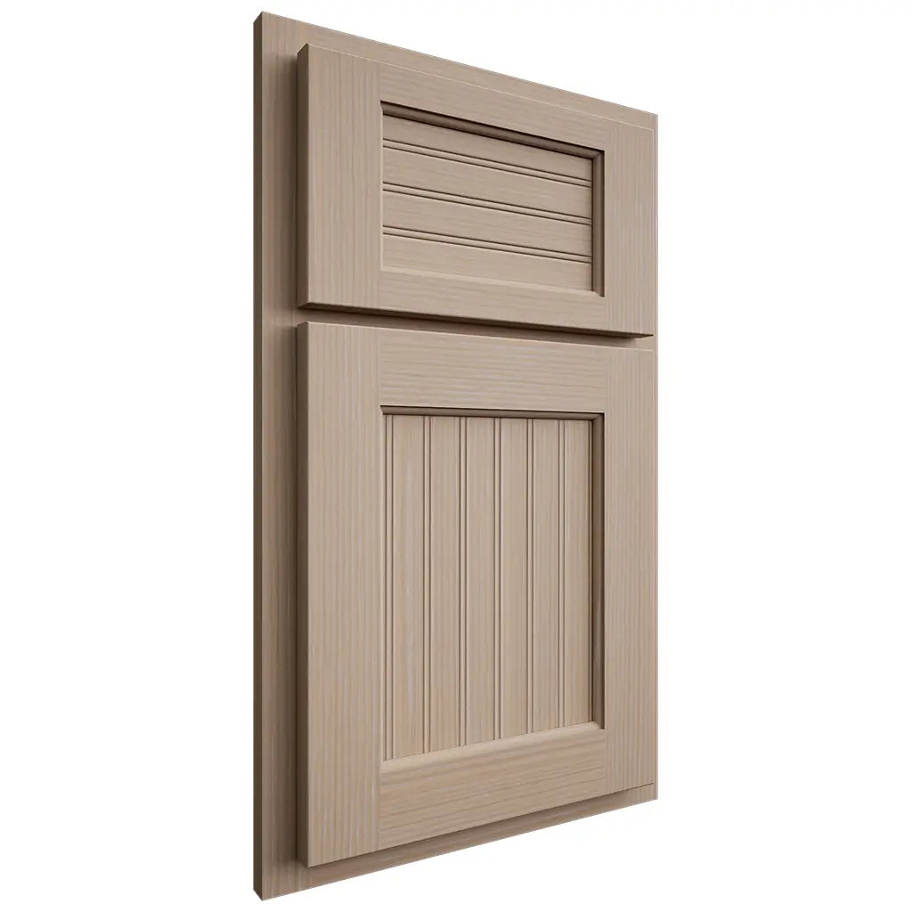 Shiloh Cabinetry Partial Overlay Beaded Century White Oak Rift Cut Straw Door