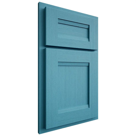 Shiloh Cabinetry Partial Overlay Bristol White Oak Rift Cut Aqua Door
