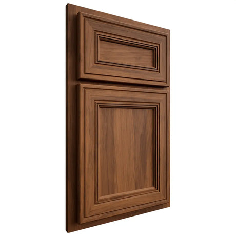 Shiloh Cabinetry Partial Overlay Glenbrook Hickory Plain Cut Burnt Sugar Door