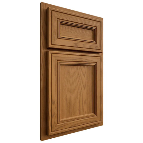 Shiloh Cabinetry Partial Overlay Glenbrook Red Oak Plain Cut Autumn Door