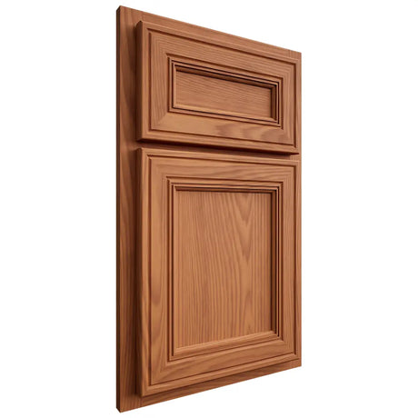 Shiloh Cabinetry Partial Overlay Glenbrook Red Oak Plain Cut Harvest Door