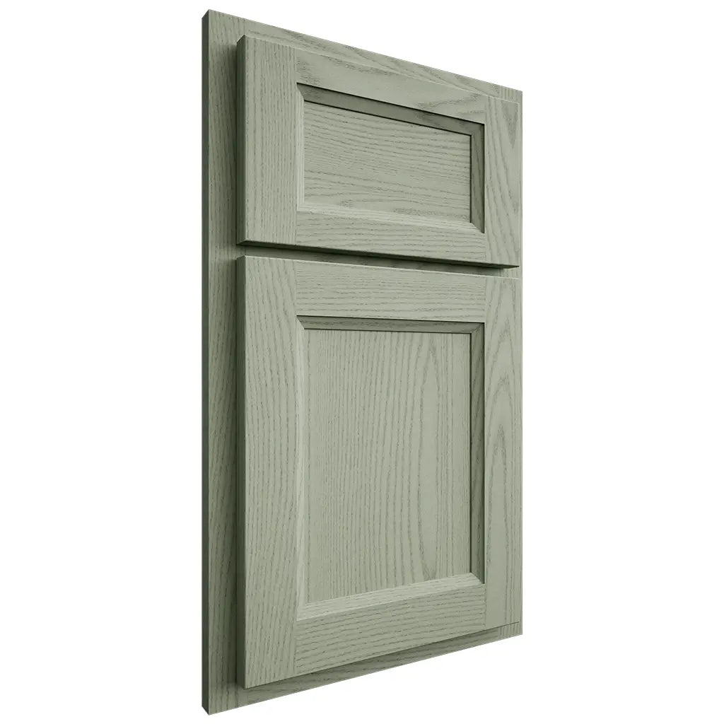 Shiloh Cabinetry Partial Overlay Greensboro Red Oak Plain Cut Moss Door