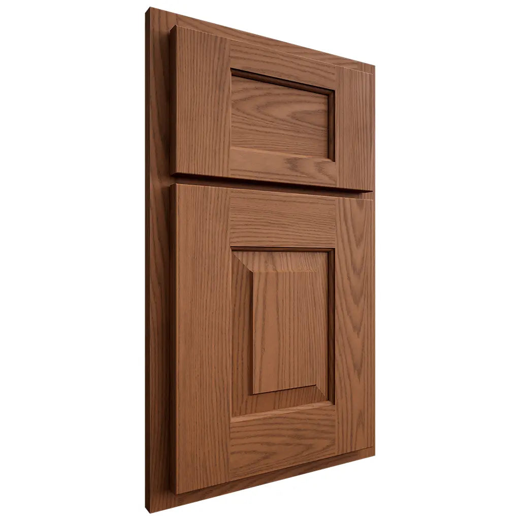 Shiloh Cabinetry Partial Overlay Hamlin Red Oak Plain Cut Braun Door