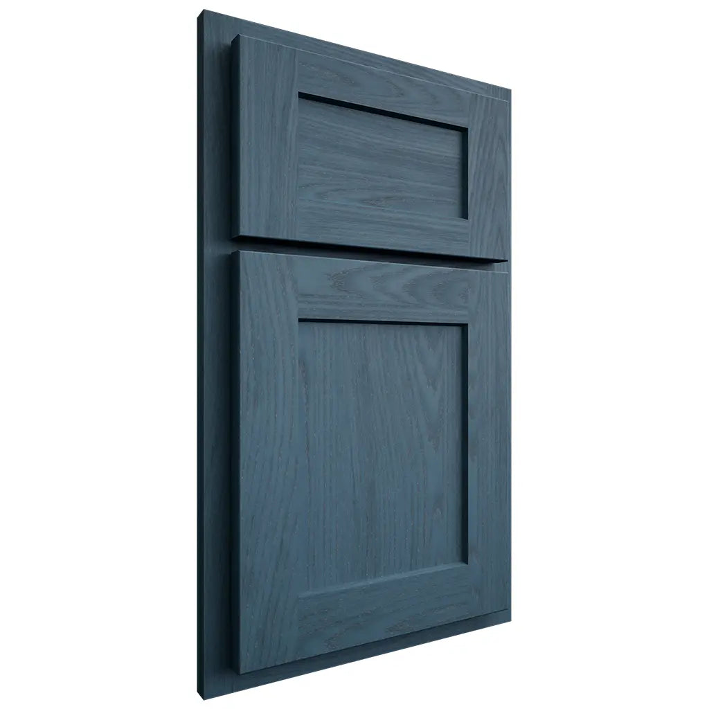 Shiloh Cabinetry Partial Overlay Hanover Red Oak Plain Cut Hudson Door