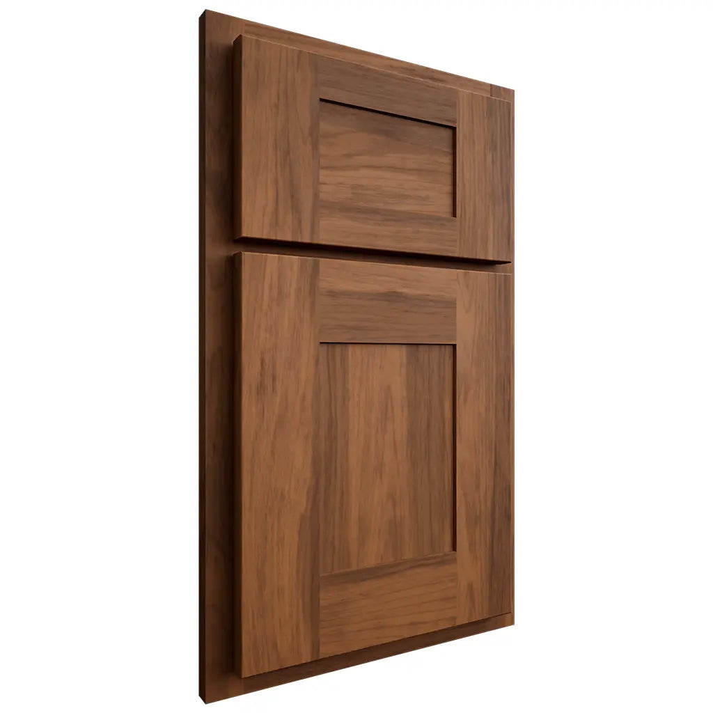Shiloh Cabinetry Partial Overlay Hartford Hickory Plain Cut Burnt Sugar Door