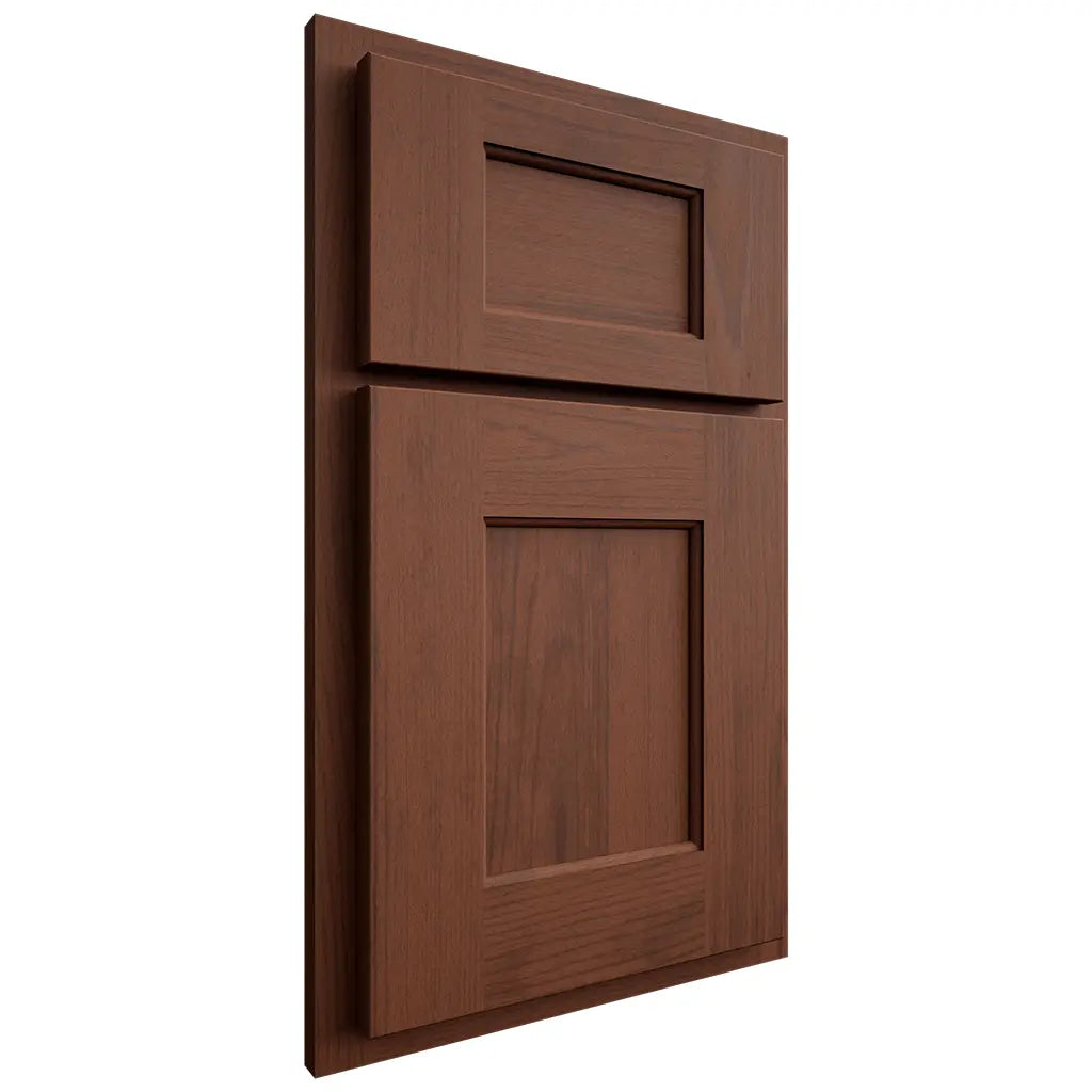 Shiloh Cabinetry Partial Overlay Heritage Walnut Plain Cut Rye Door
