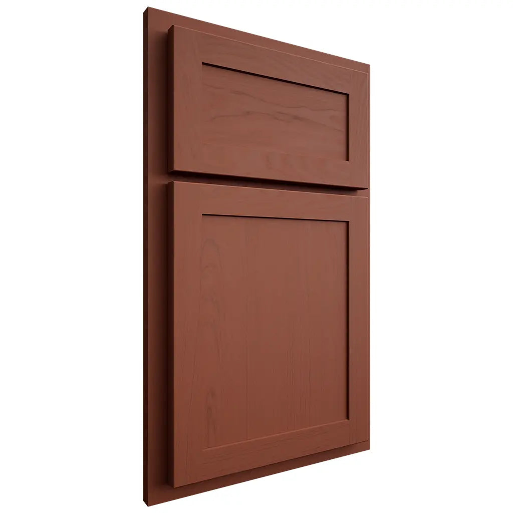 Shiloh Cabinetry Partial Overlay Malibu Maple Plain Cut Cayenne Door