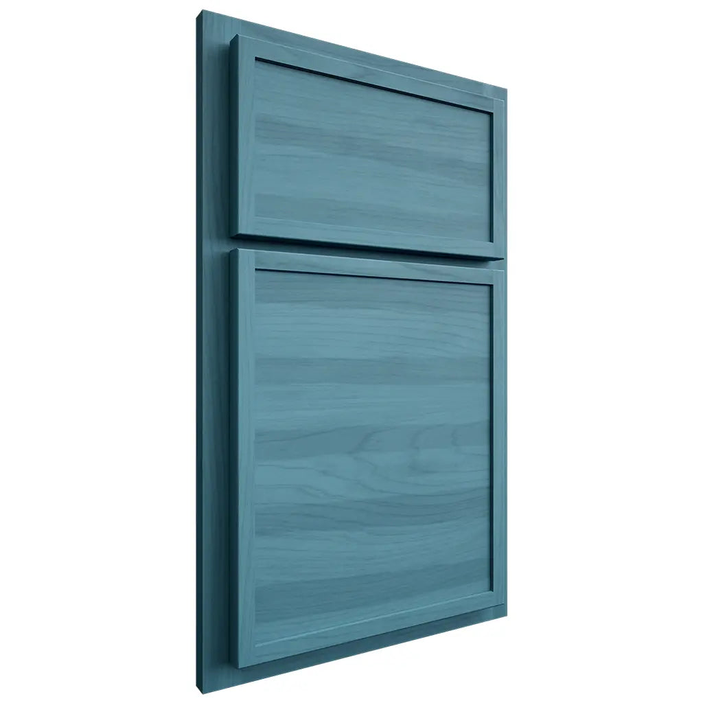 Shiloh Cabinetry Partial Overlay Napa Horizontal Hickory Plain Cut Aqua Door