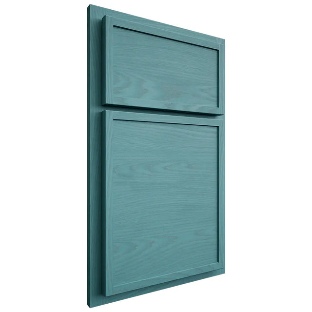 Shiloh Cabinetry Partial Overlay Napa Horizontal Red Oak Plain Cut Aqua Door
