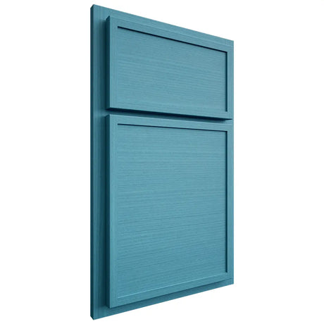 Shiloh Cabinetry Partial Overlay Napa Horizontal White Oak Rift Cut Aqua Door