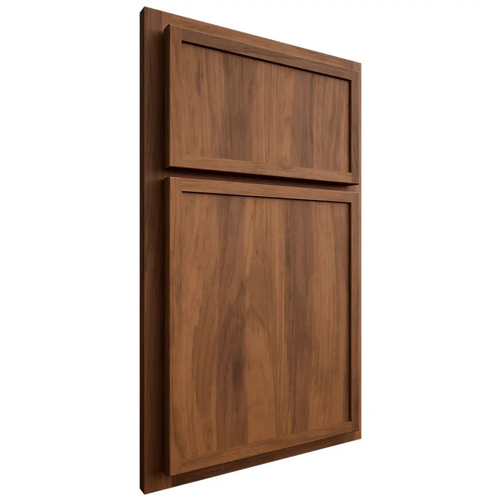 Shiloh Cabinetry Partial Overlay Napa Vertical Hickory Plain Cut Burnt Sugar Door