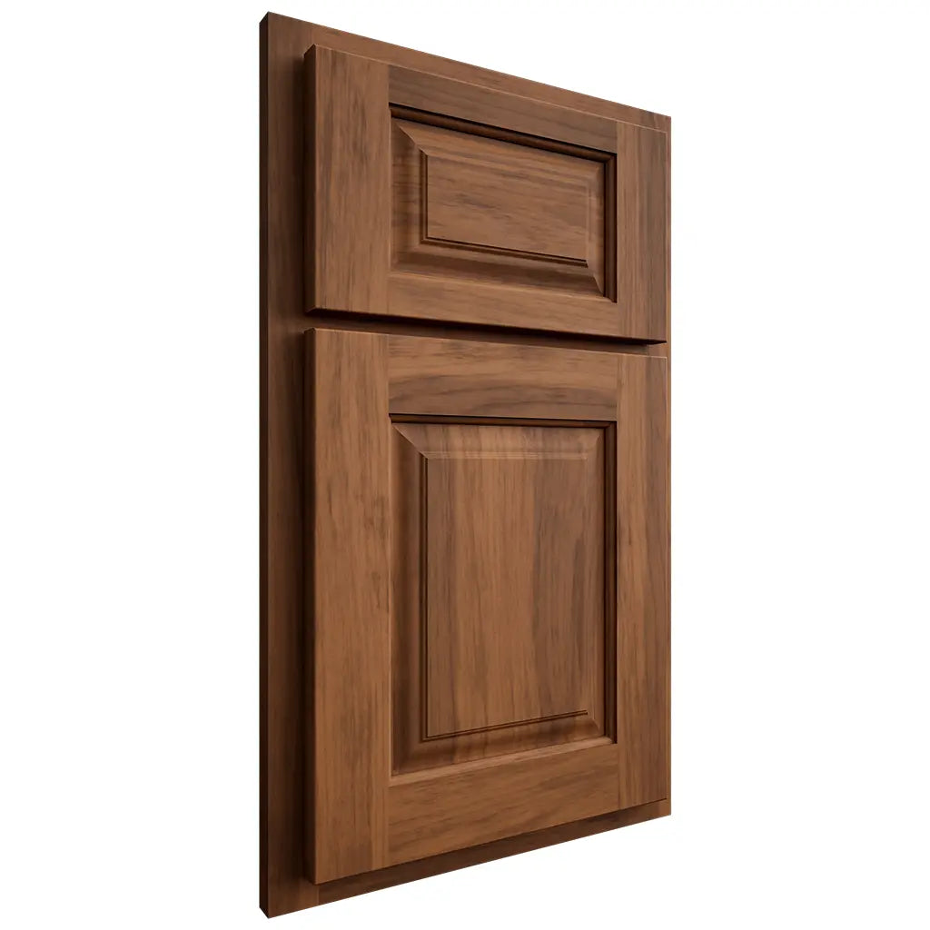 Shiloh Cabinetry Partial Overlay Oxford Hickory Plain Cut Burnt Sugar Door