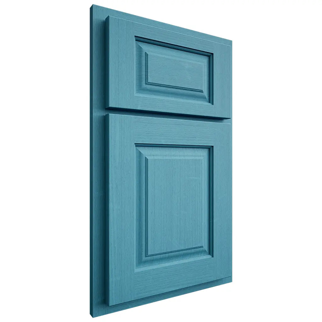 Shiloh Cabinetry Partial Overlay Oxford White Oak Quarter Sawn Aqua Door
