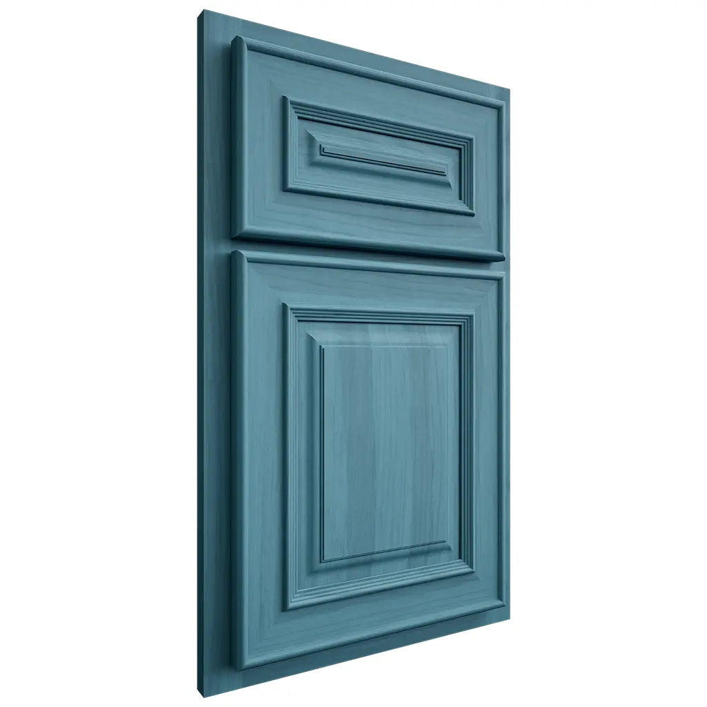 Shiloh Cabinetry Partial Overlay Portland Hickory Plain Cut Aqua Door
