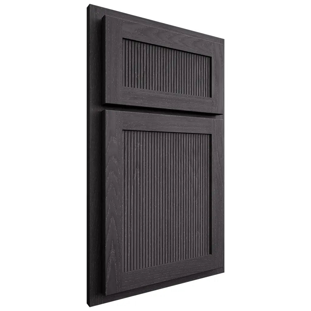 Shiloh Cabinetry Partial Overlay Reeded Malibu Red Oak Plain Cut Harbor Door