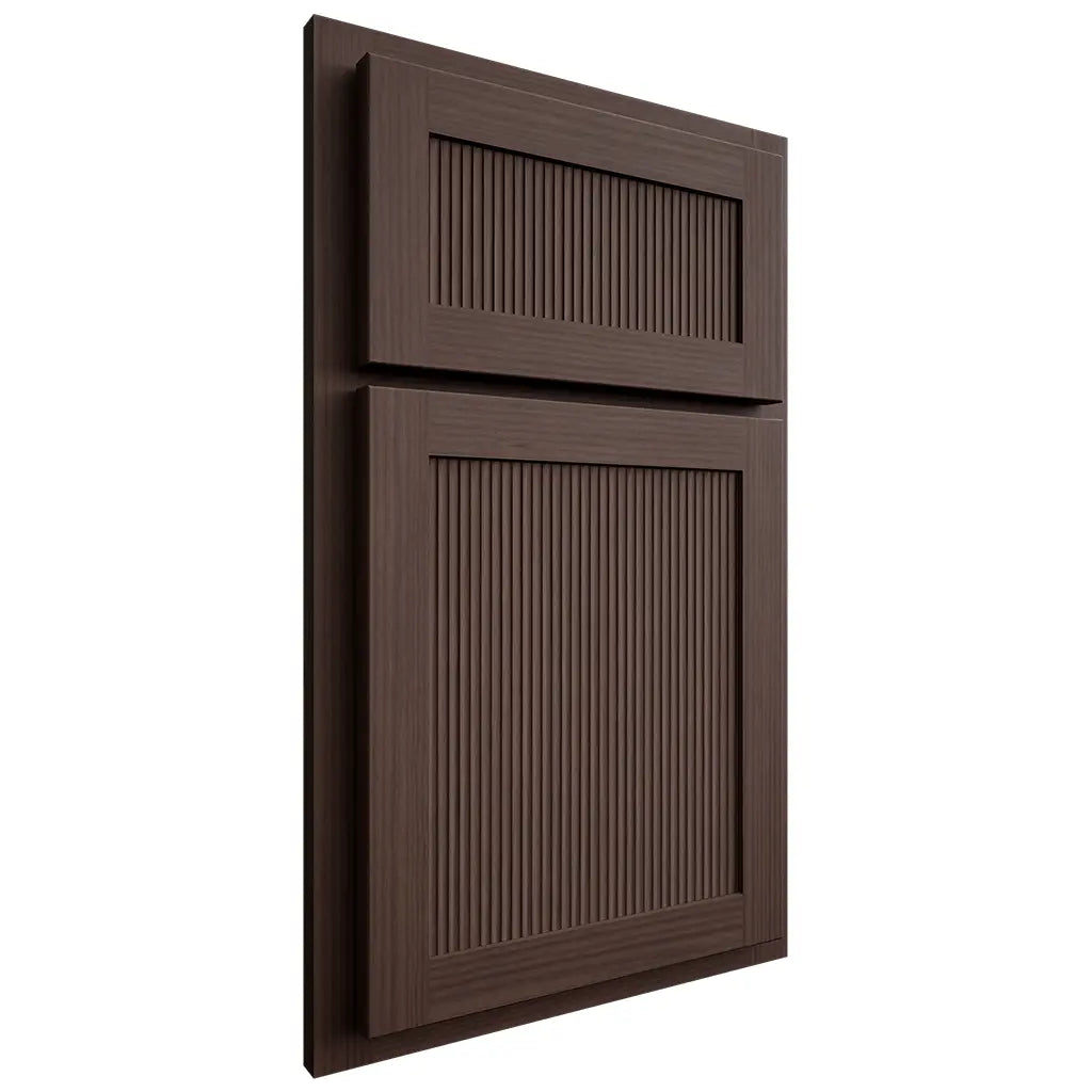 Shiloh Cabinetry Partial Overlay Reeded Malibu White Oak Rift Cut Dusk Door