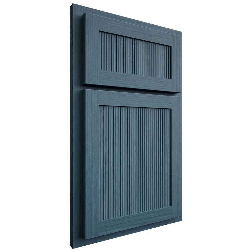Shiloh Cabinetry Partial Overlay Reeded Malibu White Oak Rift Cut Hudson Door