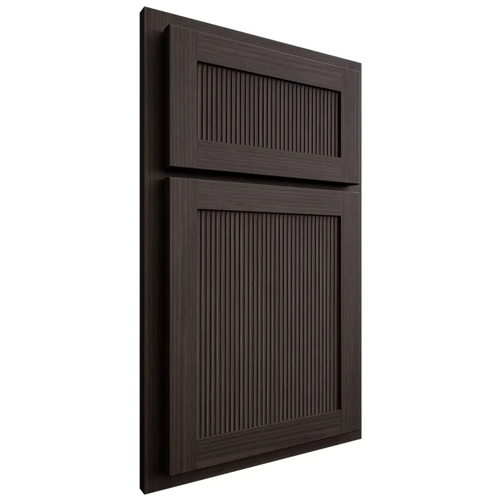 Shiloh Cabinetry Partial Overlay Reeded Malibu White Oak Rift Cut Morel Door