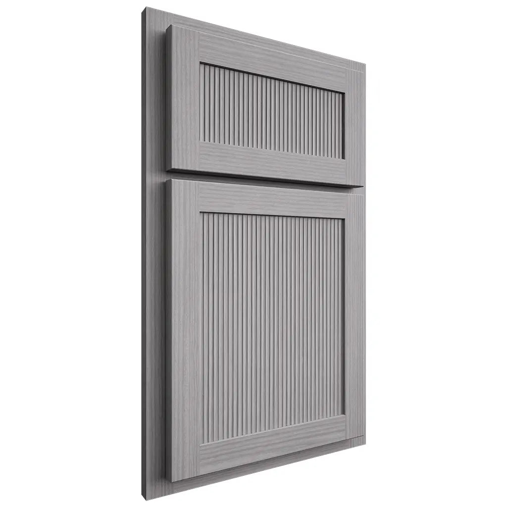 Shiloh Cabinetry Partial Overlay Reeded Malibu White Oak Rift Cut Stratus Door