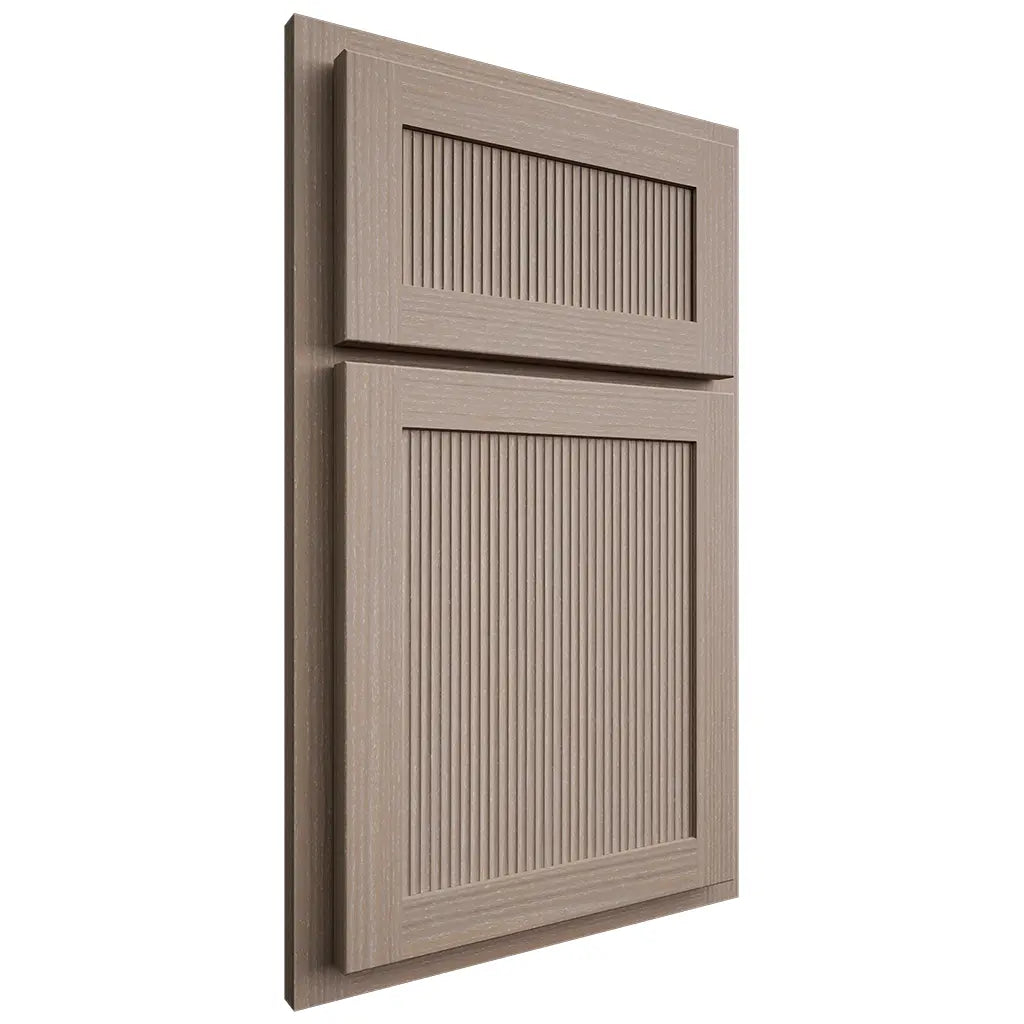 Shiloh Cabinetry Partial Overlay Reeded Malibu White Oak Rift Cut Whitewash Door