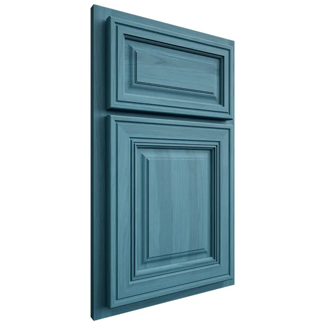 Shiloh Cabinetry Partial Overlay Savannah Hickory Plain Cut Aqua Door