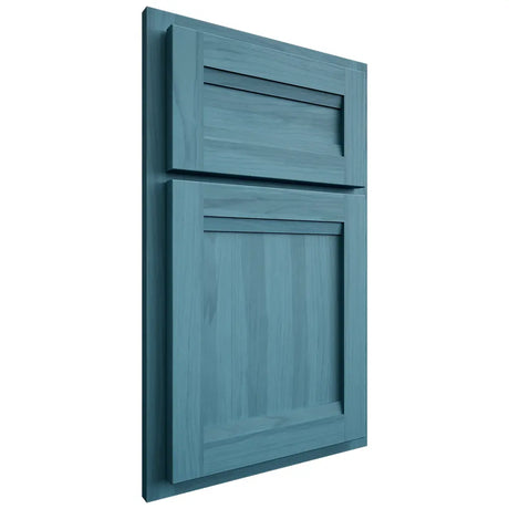 Shiloh Cabinetry Partial Overlay Somerset Hickory Plain Cut Aqua Door