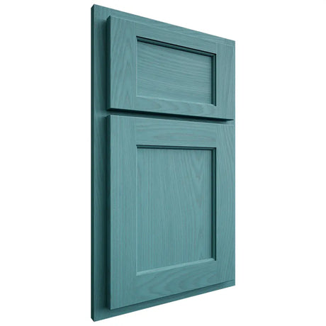 Shiloh Cabinetry Partial Overlay Square Flat Red Oak Plain Cut Aqua Door
