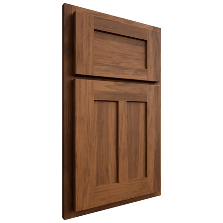 Shiloh Cabinetry Partial Overlay Wilmington Hickory Plain Cut Burnt Sugar Door