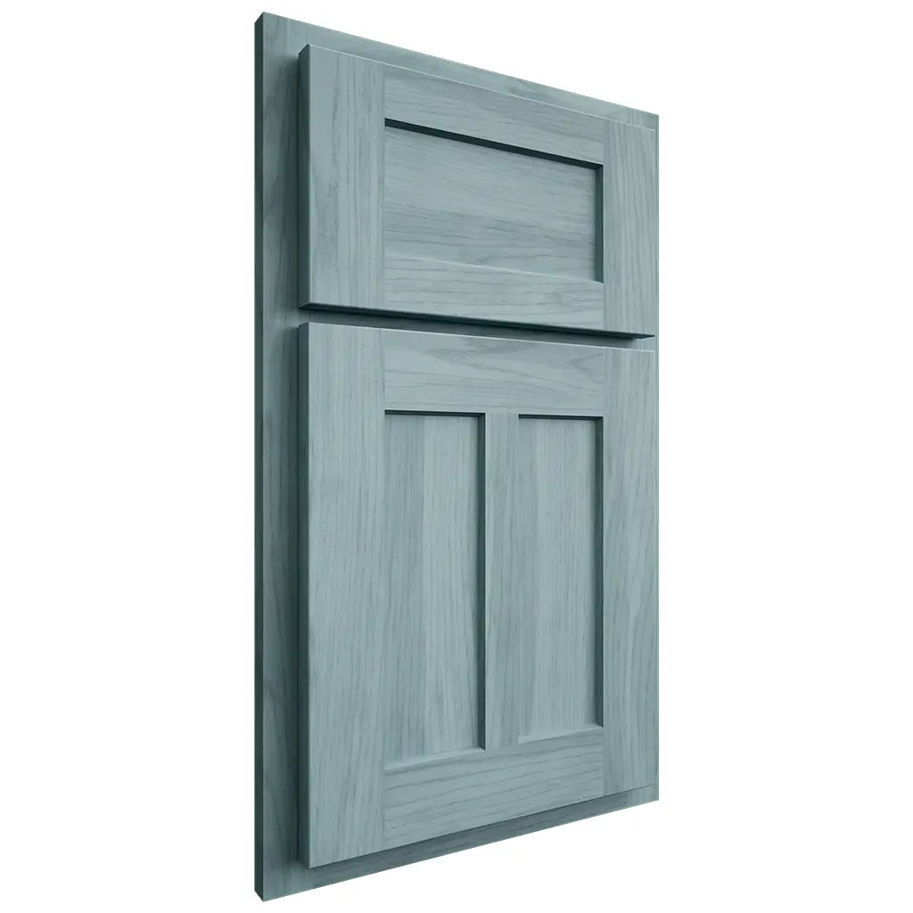 Shiloh Cabinetry Partial Overlay Wilmington Hickory Plain Cut Sky Door