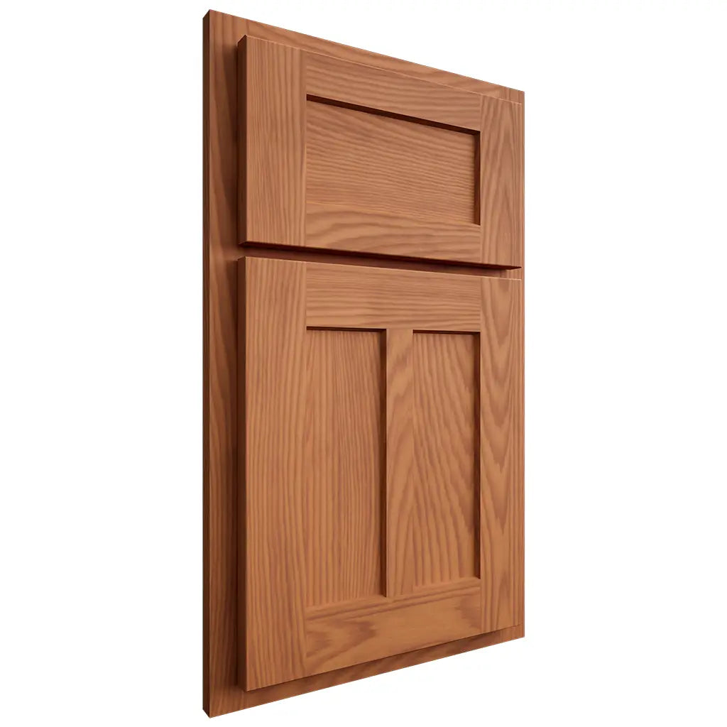 Shiloh Cabinetry Partial Overlay Wilmington Red Oak Plain Cut Harvest Door