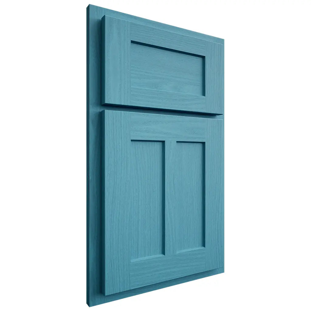 Shiloh Cabinetry Partial Overlay Wilmington White Oak Plain Cut Aqua Door