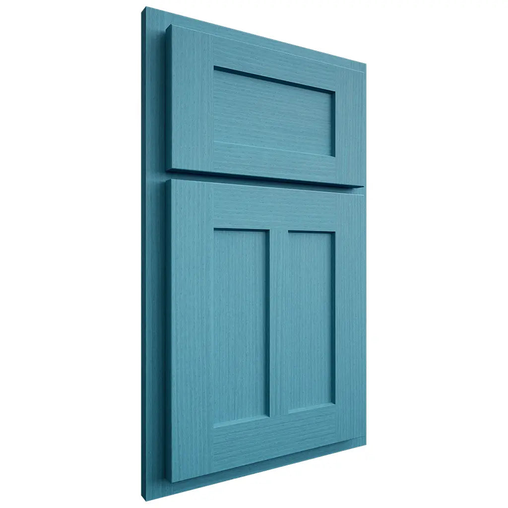 Shiloh Cabinetry Partial Overlay Wilmington White Oak Rift Cut Aqua Door