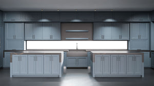 Bellrose Blue Slate ( Maple | Plain Cut [ Frameless • Satin • Painted ] - 10' X 10' Kitchen Cabinet ) | Assembled In USA