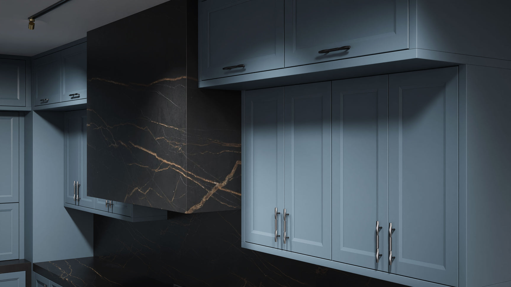 Bellrose Blue Slate ( Maple | Plain Cut [ Frameless • Satin • Painted ] - 10' X 10' Kitchen Cabinet ) | Assembled In USA