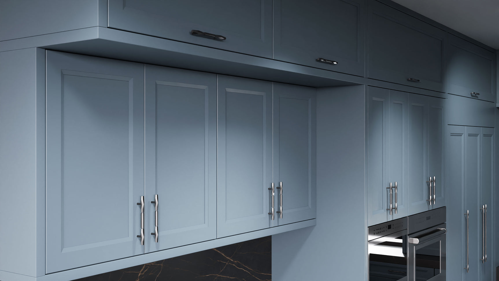 Bellrose Blue Slate ( Maple | Plain Cut [ Frameless • Satin • Painted ] - 10' X 10' Kitchen Cabinet ) | Assembled In USA