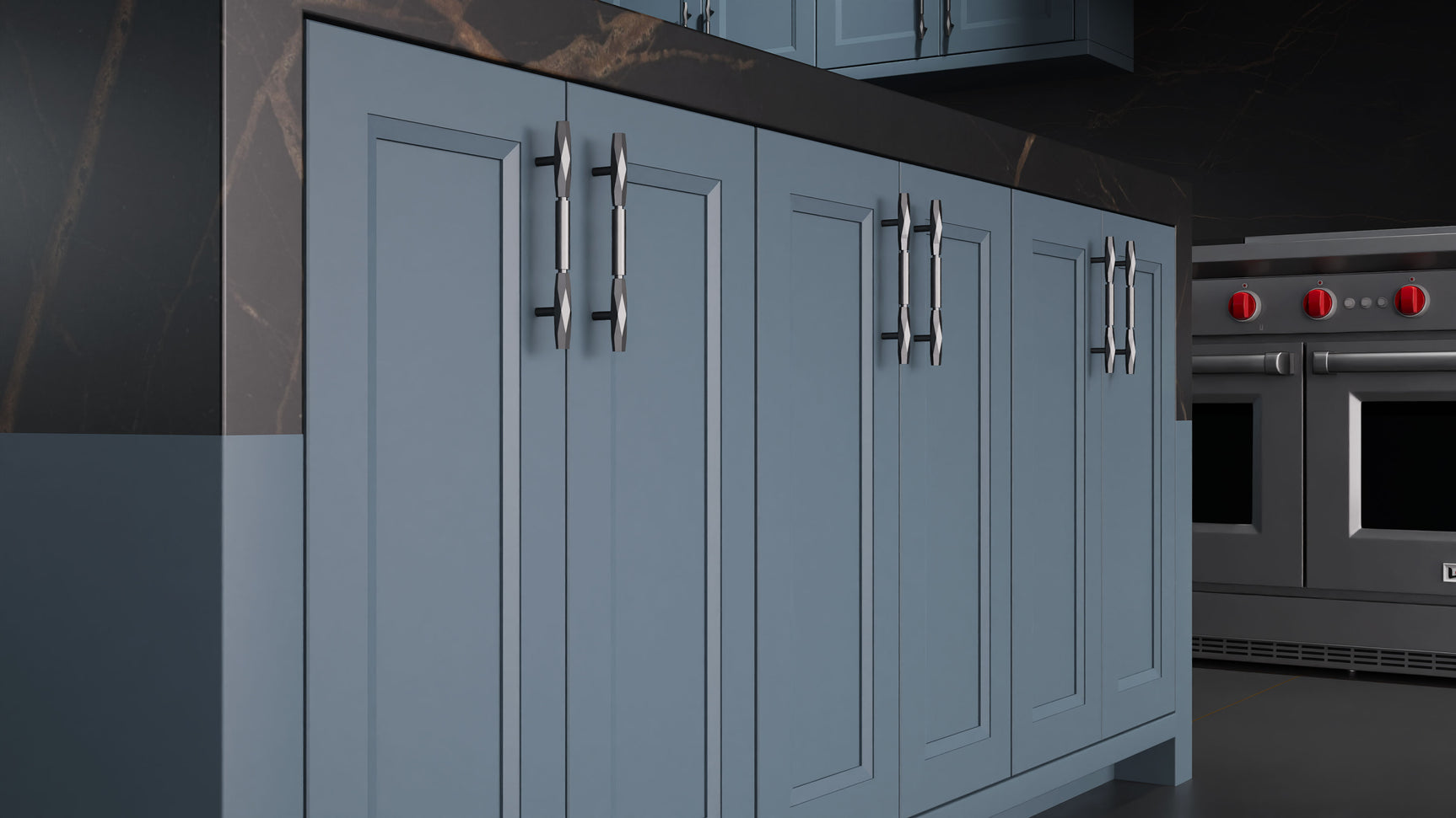 Bellrose Blue Slate ( Maple | Plain Cut [ Frameless • Satin • Painted ] - 10' X 10' Kitchen Cabinet ) | Assembled In USA